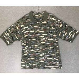 Vintage Prides‎ Landing Fishing Polo Shirt Mens Large Green Short Sleeve Cotton